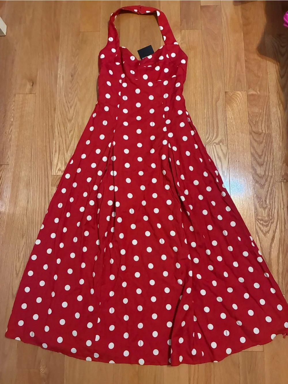 NWT NICHOLAS Red & White Polka Dot Halter Seraphina Maxi Dress 6 - Picture 1 of 8